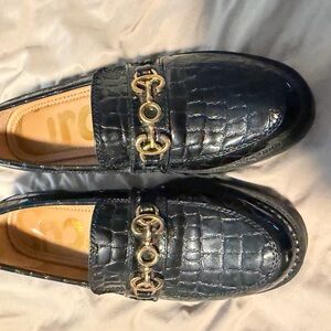 Circus by Sam Edelman Black Croc-Embossed Loafers with Gold Bit